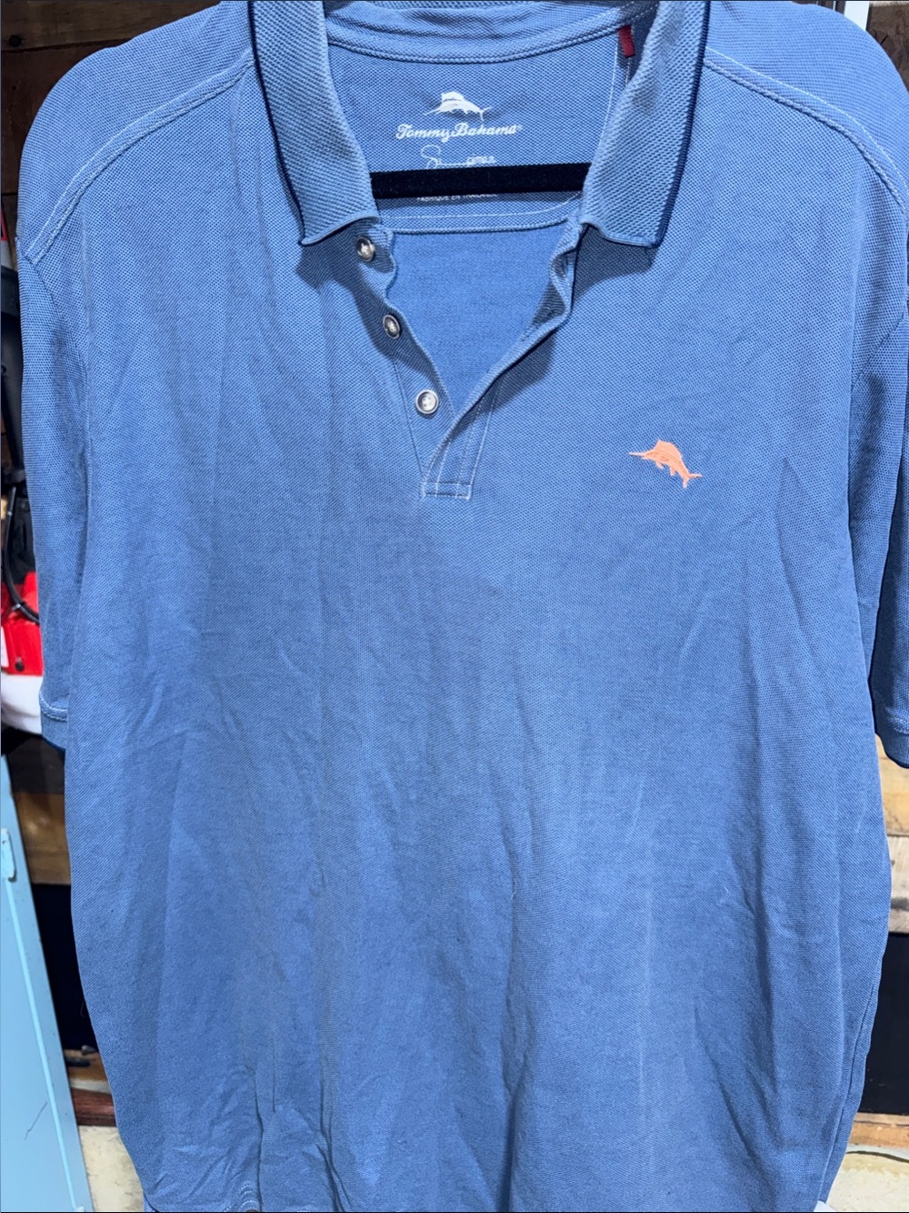 Tommy Bahama Blue Polo with Coral Marlin Embroidery XL